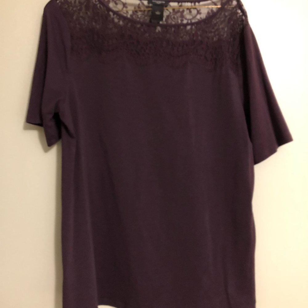 Ann Taylor Burgundy Short Sleeve Blouse, Size L